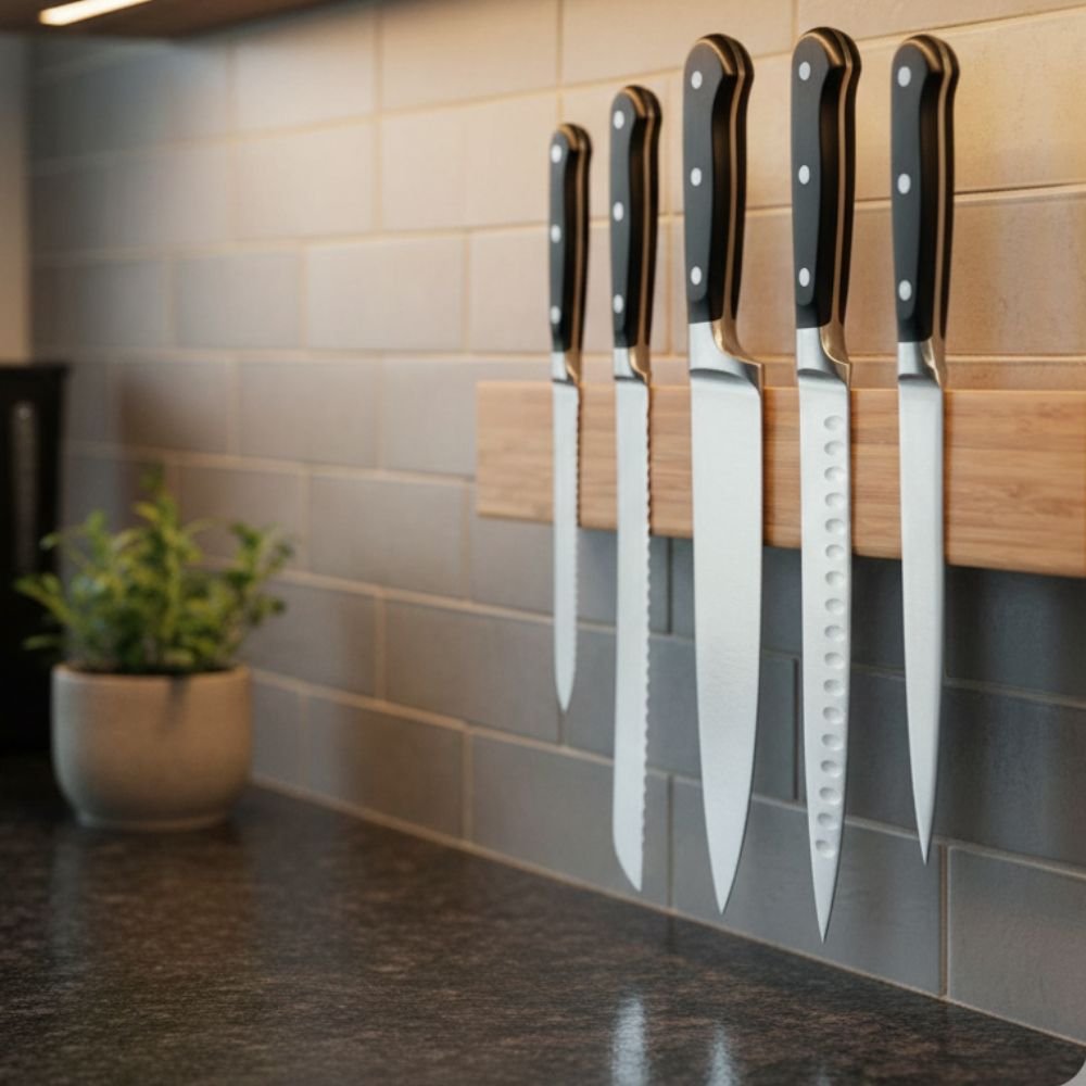 Rangement couteaux cuisine : les meilleures solutions pour les organiser en toute sécurité aimant cuisine bois clair gain d