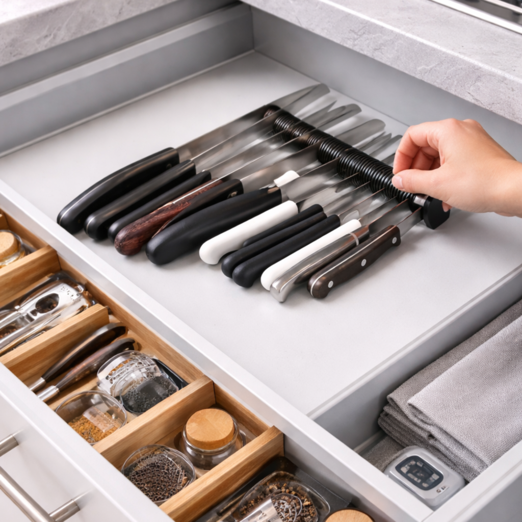 Rangement couteaux cuisine : les meilleures solutions pour les organiser en toute sécurité organisateur minimaliste tiroir